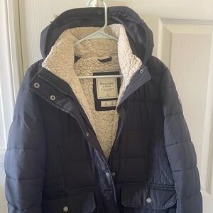 Abercrombie & Fitch Black Jacket with Cream Sherpa Lining